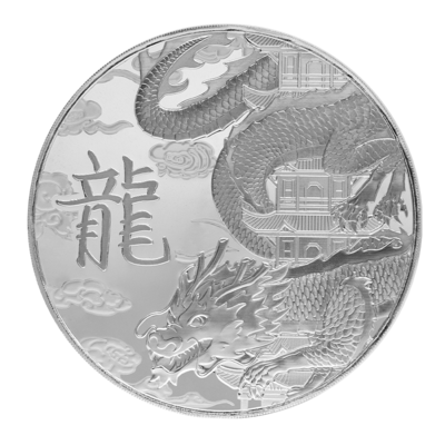A picture of a 1 kg TD Silver Dragon Round